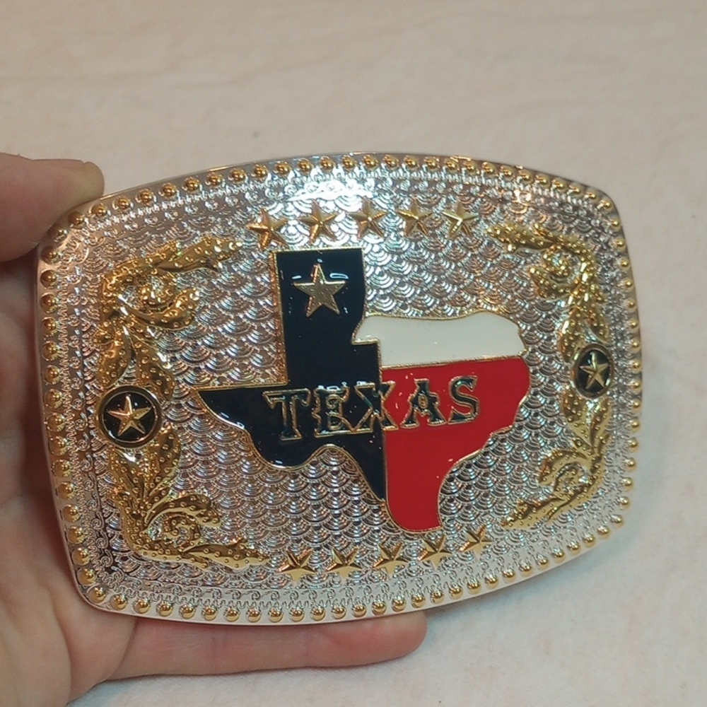 Source Unknown Silver and Gold Texas Belt Buckle